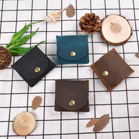 Dompet Koin Mini Pendek Kulit Asli Vintage & Tempat Kunci Anti RFID Unisex