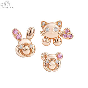 Boucles d'oreilles clous asymétriques en or rose 18 carats avec diamants naturels et saphir rose, design tête de chat super mignon, vente en gros de haute qualité - Product Image 3