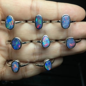 Anillo de ópalo <span class=keywords><strong>australiano</strong></span> Plata 925 Anillos de joyería ajustables Cristal natural para regalo de boda - Product Image 4