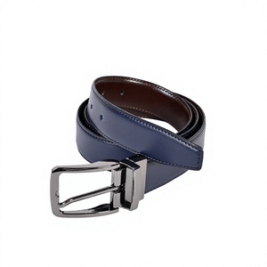 Ceinture formelle en cuir de vachette, couleur unie, boucle rectangulaire en acier, moulage monobloc, design durable - Product Image 1