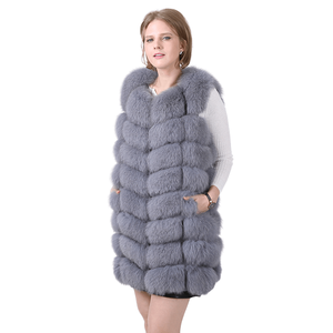 Chaqueta larga de piel de zorro gris para mujer, chaleco de piel de zorro Real, precio al por mayor - Product Image 1