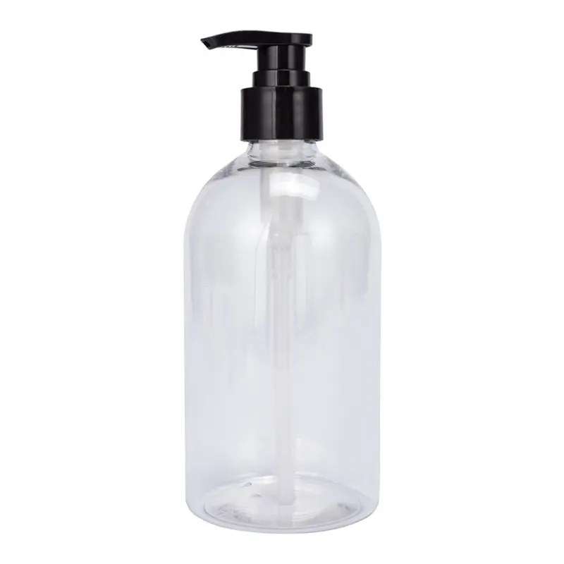 Bomba de spray para garrafa de shampoo plástica, recipiente de loção cosmética recarregável transparente PET Eco, tampa de 500ml