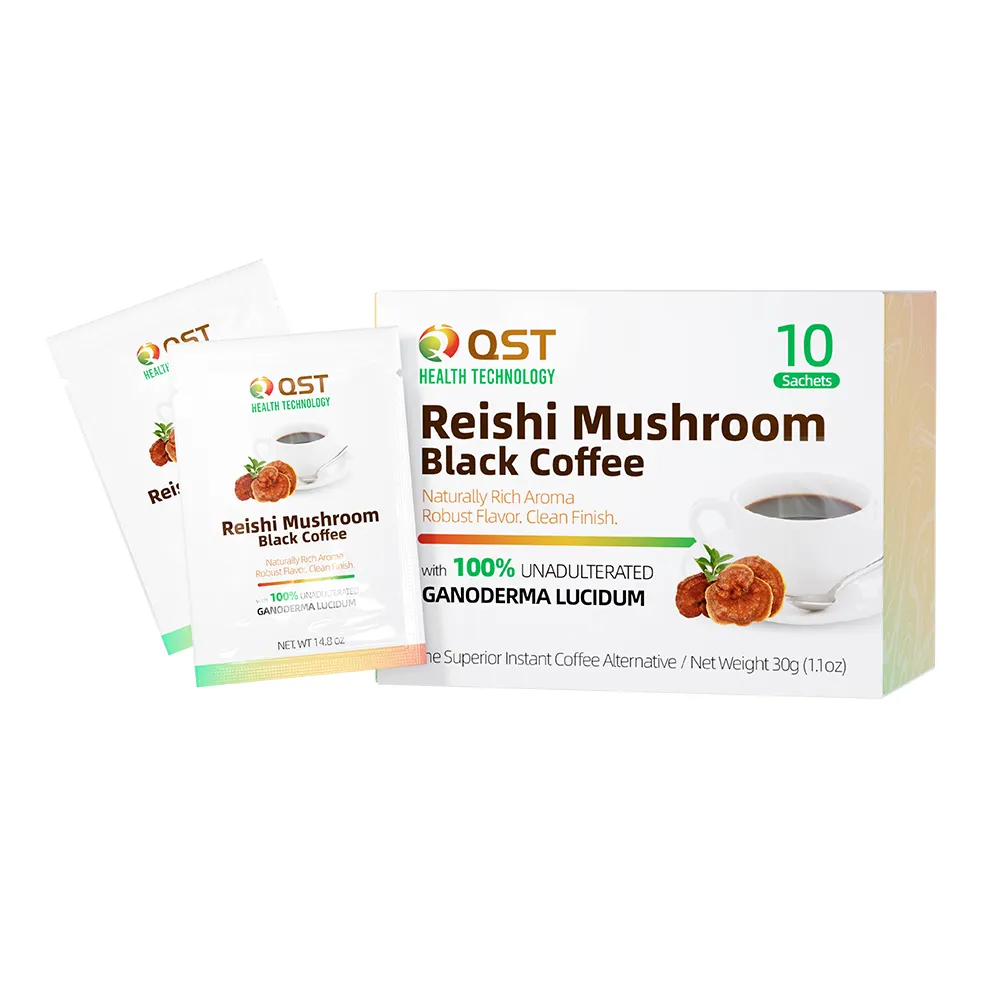 Café saludable de etiqueta privada, extracto de setas Reishi orgánicas, Café en polvo de seta instantánea negra
