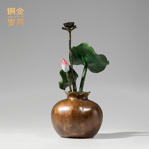 Adorno de Loto de Cobre y Oro, Hecho a Mano, Redondo, Decoración Floral para Bonsái, para Sala de Estar, Regalo de Inauguración de Casa - Product Image 3