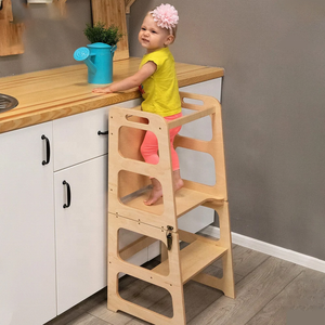 Tour d'apprentissage en bois Montessori moderne, pliable et réglable, marchepied pour enfants pour une utilisation en chambre - Product Image 1
