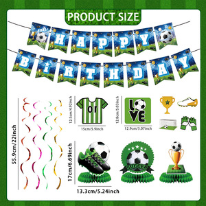 Articles de fête <span class=keywords><strong>d</strong></span>'anniversaire sur le thème du football : Assiettes, gobelets, serviettes, nappe, guirlande de fanions et drapeaux pour garçons et filles, pour une célébration sportive - Product Image 3