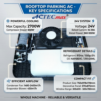Climatiseur de stationnement pour camion ACTECmax 9215 BTU DC 24V, unité de refroidissement de cabine de couchage sur toit, alimenté par batterie, système de climatisation