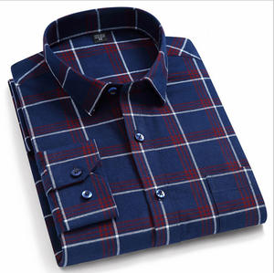 <span class=keywords><strong>Chemise</strong></span> slim en flanelle à carreaux décontractée à manches longues en coton pour hommes - Product Image 4