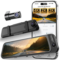 Caméra de tableau de bord DVR pour voiture avec triple objectif 9,66 pouces, vision nocturne, Wi-Fi, application, GPS, 180 degrés, caméra avant 4K + caméra arrière 2K, ODM/OEM