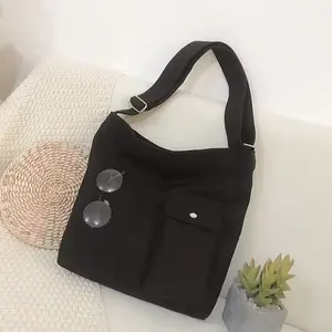 Bolso de compras de estudiante de lona de algodón blanco liso orgánico 100% reciclado con logotipo impreso personalizado al por mayor con patrón de letras