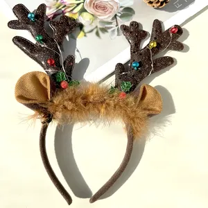 Giáng sinh LED nhấp nháy gạc hairband lông phát sáng tóc Hoop chuông bên ăn mặc Headband trẻ em người lớn phụ kiện Headband