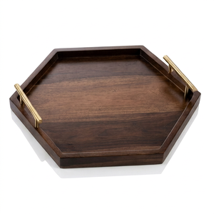 Plateau de service octogonal moderne en bois avec poignée en laiton, plat décoratif fait main, plateau multifonctionnel personnalisé pour Diwali - Product Image 1