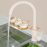 Robinet de cuisine monocommande en acier inoxydable blanc laiteux avec bec pivotant à 360 degrés pour usage domestique