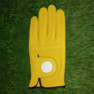 Guante de Golf de Cuero Genuino Amarillo, para Mano Derecha, Transpirable, con Cierre de Velcro, Guante Deportivo Unisex, Precio Económico, Hecho a Medida - Product Image 1