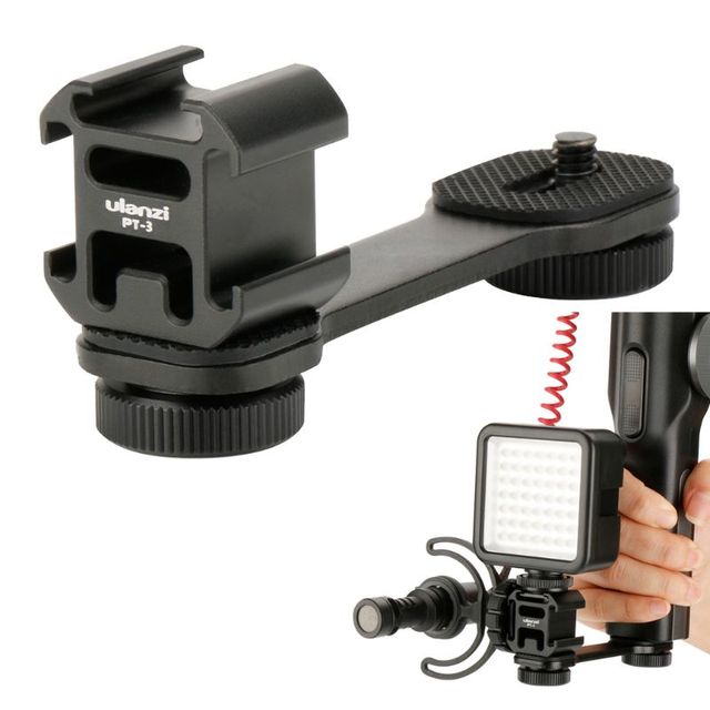 Ulanzi PT-3 Metal Extention Bar Triple Cold Shoe Mount for Zhiyun Smooth 4 Vimble 2 Gimbal Light BY-MM1 Microphones