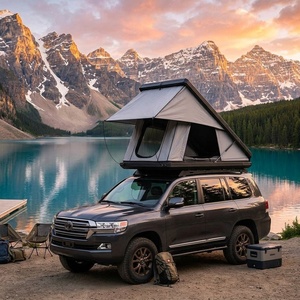 Carpa de Techo Rígida Triangular de Aluminio DG 230x145cm, Polialgodón Impermeable, con Anillo de Luz, Escalera y Soporte para Techo, para SUV <span class=keywords><strong>4x4</strong></span> y Camping - Product Image 6