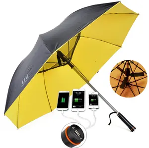 27 inç UPF 50 + UV koruma golf USB elektrikli fan şemsiye müzik şemsiye USB şemsiye