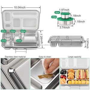 Oumeng mới dễ thương 5 lưới 304 thép không gỉ Bento Hộp Ăn Trưa kim loại màu đen Hộp Ăn Trưa trẻ em thiết lập cho các trường học - Product Image 2