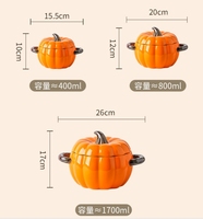 Cuenco de cerámica de forma moderna con tapa Vajilla en forma de calabaza de Otoño de cerámica creativa Cuencos de 800ml con dos asas