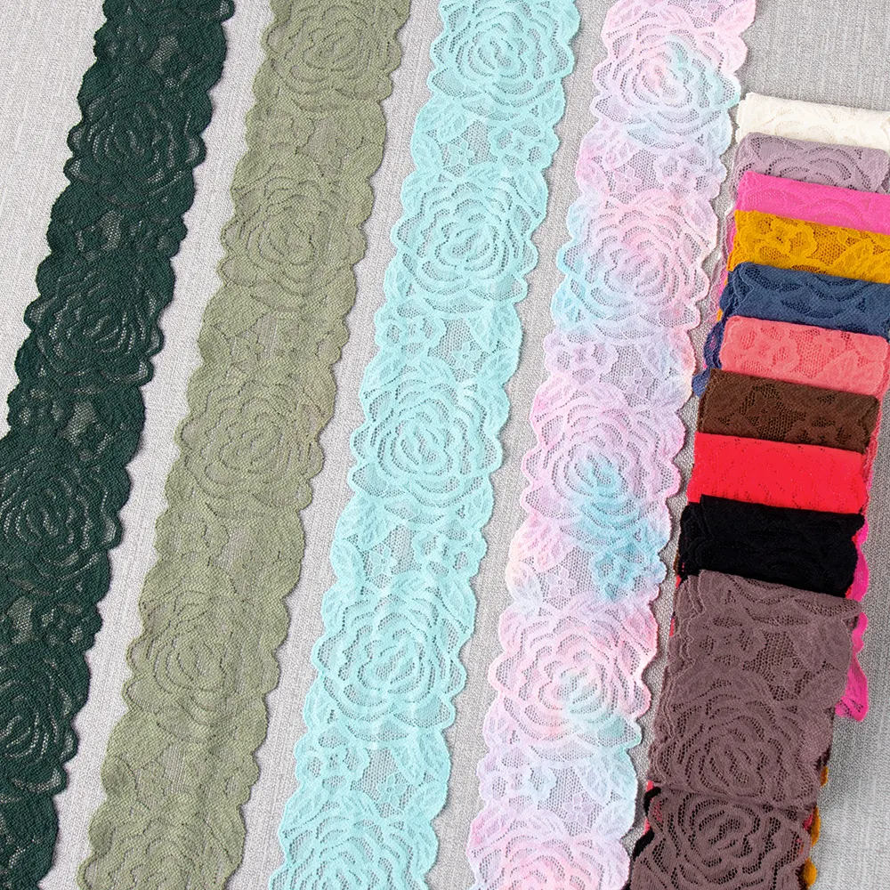 Cinta elástica de nailon para lencería, cinta de encaje de Color gradiente, Color Macaron, elástico francés, Jacquard, venta al por mayor