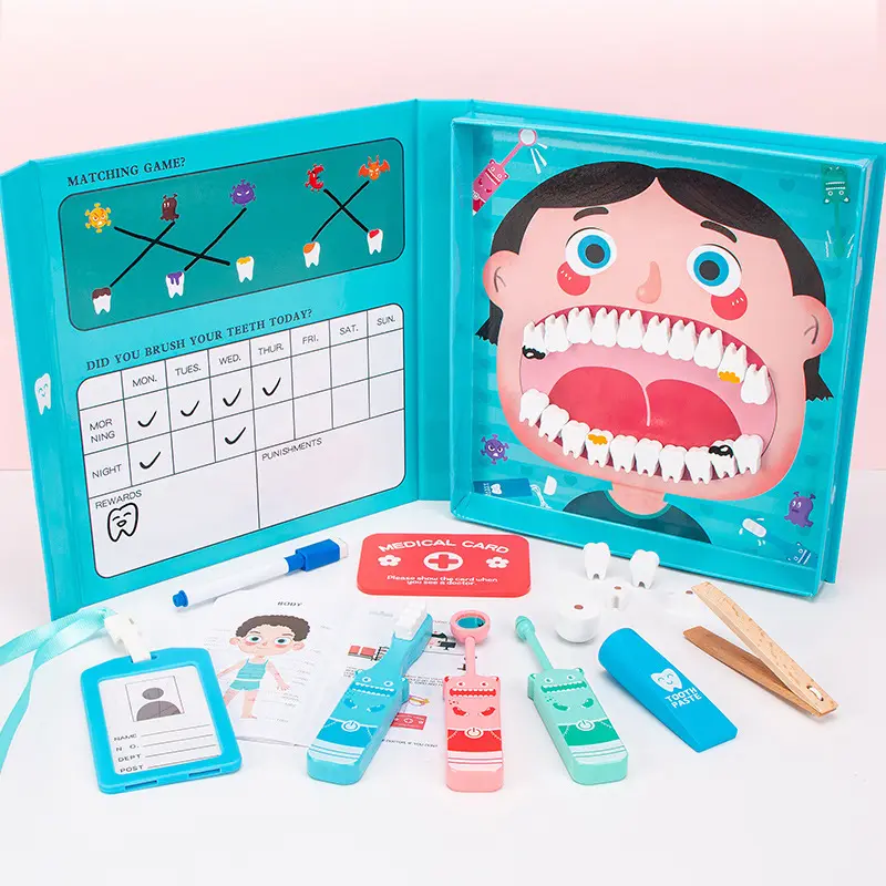 Children dentist toy Baby simulation doctor pull teeth play house set boys and girls wooden early education blocks