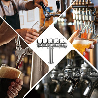 Tour à bière de type T de 89 mm avec 5 robinets et lumières LED en forme de médaillon, en acier inoxydable poli 304 avec 5 robinets à bière pour bar et pub