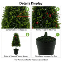 Plante Artificielle en Pot 40cm, Touffe Unique d'Herbe Aquatique, Feuillage en Forme de Tour, Topiaire avec Baies Rouges pour la Maison, Mariages et Fêtes