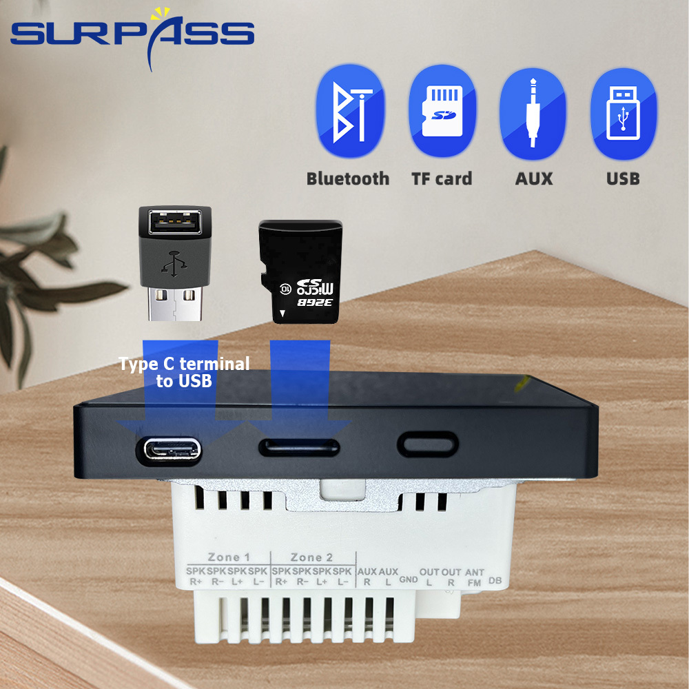 PW431 Smart Switch Panel 4 Inch for Background Music Player 2 Zone In-Wall Amplifier FM Radio Stereo Ceiling Touch Screen Hotel · image 5