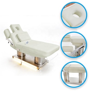 Table de soin professionnelle électrique pour le visage avec chauffage et massage, lit de beauté réglable, base en acier inoxydable, table de traitement spa - Product Image 4