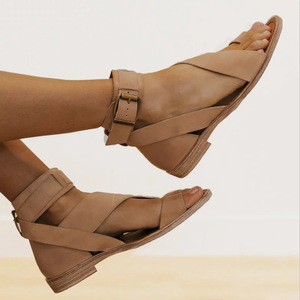 <span class=keywords><strong>Sandalias</strong></span> Bohemias de juanete para <span class=keywords><strong>mujer</strong></span>, zapatos planos de tacón plano con punta abierta, de PU, color negro, caqui y café, para uso diario - Product Image 5