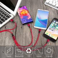Cable de carga rápida 3 en 1 caliente para teléfono Cable de cargador Micro USB tipo C Puerto USB múltiple Cable de carga USB múltiple