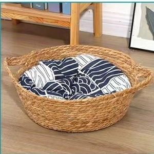 Vente chaude Nid De Paille Tissé À La Main <span class=keywords><strong>Article</strong></span> Pet Panier Lit Chat Rond Naturel Rotin Chien Nid avec Coussin Doux - Product Image 3