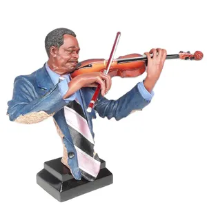 Custom art home decor resin jazz musician statue violin player sculpture