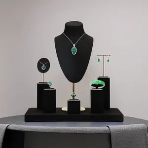 定制黑色PU皮革戒指吊坠耳环手链和项链展示架珠宝展示架