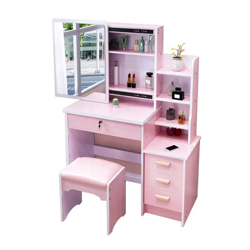 Muebles de dormitorio Juego de mesa de tocador de maquillaje de madera con espejo Tocador duradero Personalizado