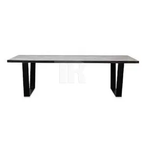 De hierro negro de la simplicidad de diseño tablón de madera maciza mesa de comedor