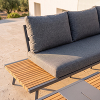 Ensemble de canapé d'angle en forme de L J&M Outdoor, structure en aluminium robuste, canapé modulaire avec table basse en teck, mobilier moderne