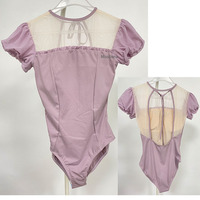 Maillot de Ballet con Lazo Trasero y Malla para Mujer, Body de Danza de Nailon con Manga Abullonada, Ropa de Danza para Entrenamiento de Gimnasia