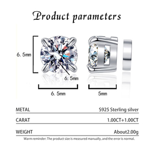 Pendientes Magnéticos Minimalistas de Plata de Ley 925 con Baño de Rodio y Moissanita de 1 Quilate con Engaste de Garra Sencillo para Orejas Sin Perforar - Product Image 3