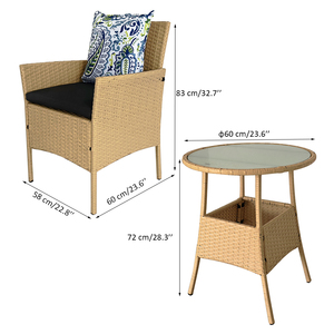 Ensemble <span class=keywords><strong>de</strong></span> 3 pièces en rotin poly avec coussins, idéal pour dîner ou se détendre dans le <span class=keywords><strong>jardin</strong></span>, table et chaises <span class=keywords><strong>de</strong></span> petite taille - Product Image 2