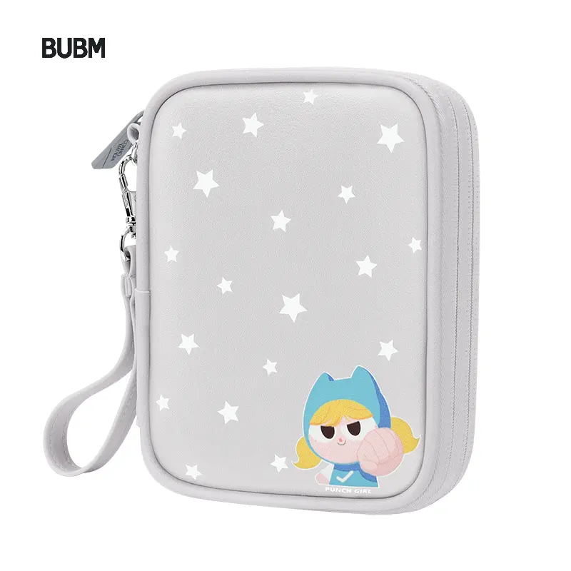BUBM Custom Waterproof PU Leather Double Deck Cartoon Printing Portable Hard Disk SSD HDD Storage Carrying Case for TOSHIBA