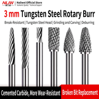 Fraise rotative en acier au tungstène de 3 mm, embout de meulage électrique en alliage, fraise pour sculpture sur bois, agrandisseur de trous, tête de meulage pour métal
