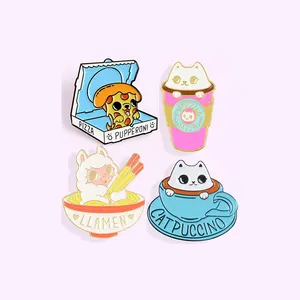 Broches en émail pour aliments animaux, tasse à café, alpaga, Ramen, Pizza, broches pour chiot, amis, Badge de dessin animé, épingle de revers, cadeau, livraison directe