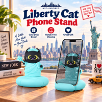 Support de téléphone inspiré de New York, motif chat Liberty, décoration de bureau, moulin à vent rotatif manuel, en PVC souple, support de téléphone chat noir pour bureau