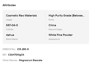 Estearato de Magnesio al por Mayor CAS 557-04-0 Polvo Fino Blanco Auxiliar de Flujo para Procesamiento de Alimentos Materia Prima Cosmética - Product Image 6