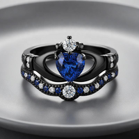 Bagues de couple romantiques en argent sterling 925, zircon cubique bleu en forme de cœur, bagues empilables, bijoux fins pour mariage et fiançailles