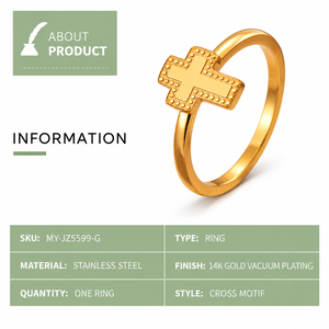 Bague Croix Plaqué Or Unisexe Religieuse pour Usage Quotidien Bijou Tendance en Alliage Design Simple - Product Image 2