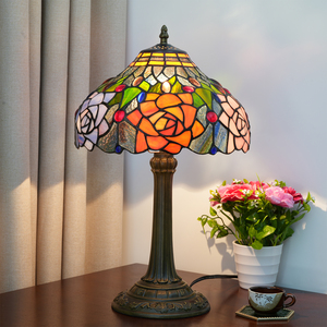 Lámpara de mesa de vidriera de 12 pulgadas, lámpara de mesa con diseño de hojas verdes rosas, rojas, naranjas, rosas, para sala de estar decorada, dormitorio Romm, cabecera - Product Image 4