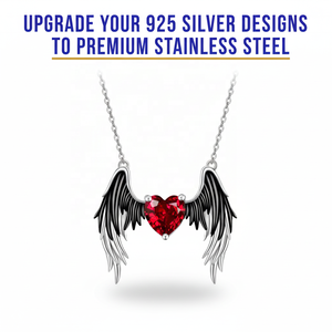 Colliers de mode, bijoux fins personnalisés, acier argenté, cristal rouge, pendentif ailes de démons et d'anges, cadeau pour hommes et femmes - Product Image 1