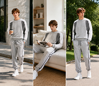 Ensemble de survêtement 2 pièces pour homme, color block, en coton, sweat-shirt et pantalon de jogging, tenue décontractée pour le sport et le quotidien